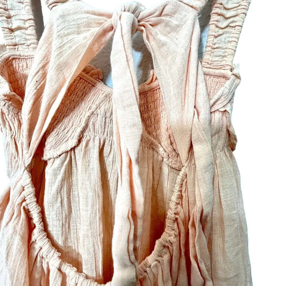 NEW Free People Peach Blissful Breeze Gauzy Tie Back Sundress Size Medium - Image 7