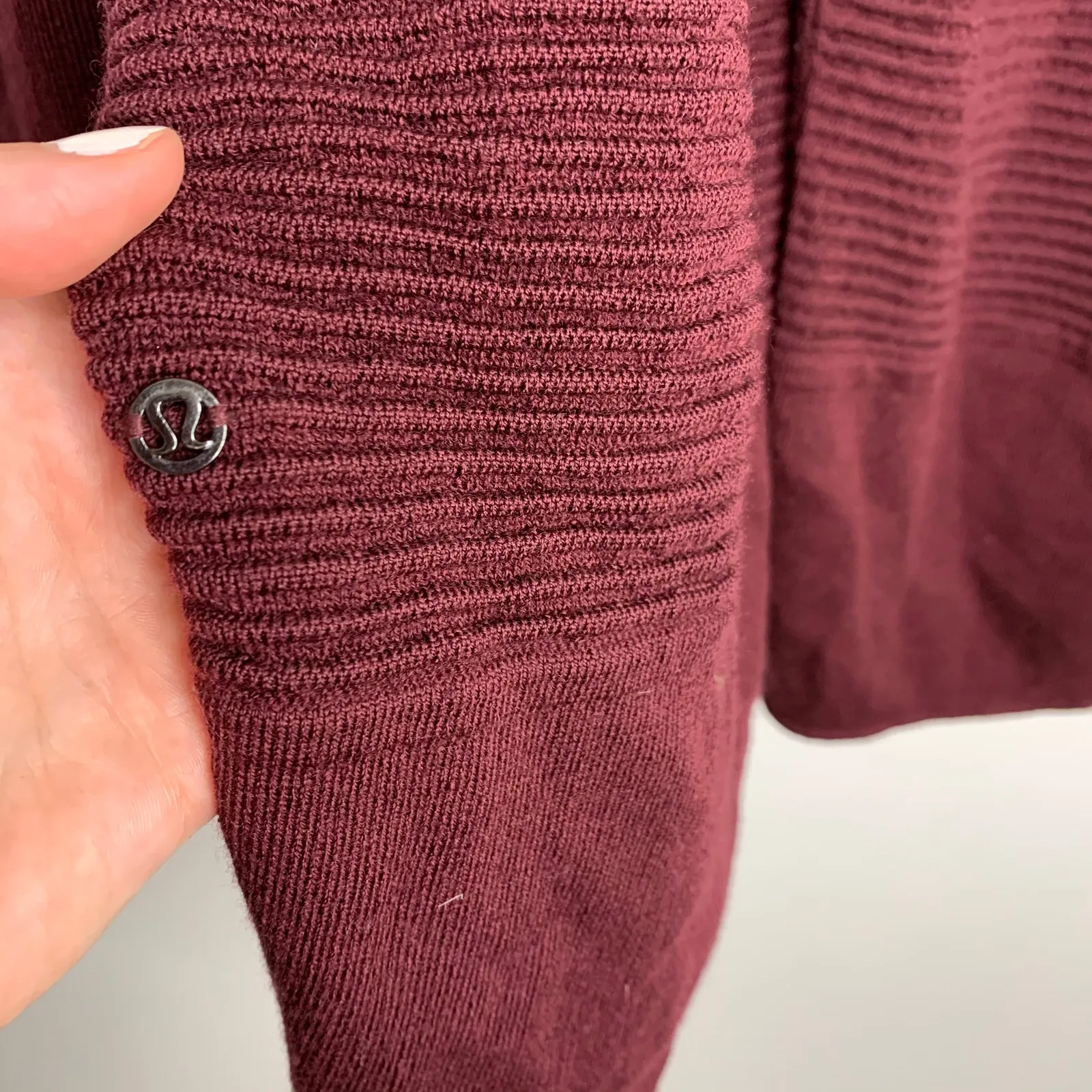 Lululemon Sit in Lotus Heathered Plum Cardigan Wrap Sweater Burgundy Wool 4 - Image 3