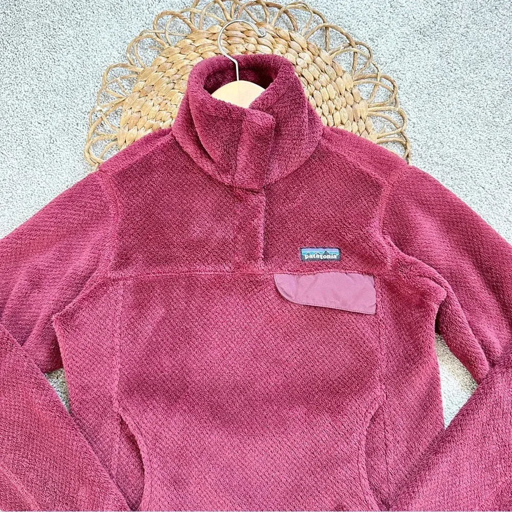 Patagonia Re-Tool Burgundy Fuzzy Fleece 3/4 Snap-T Pullover Jacket Size XS - Image 2