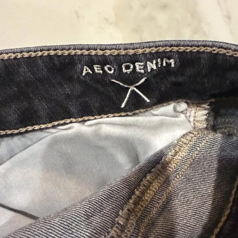 American Eagle High Rise Jegging Crop Denim Jeans Womens 4R Dark Gray Distressed - Image 9