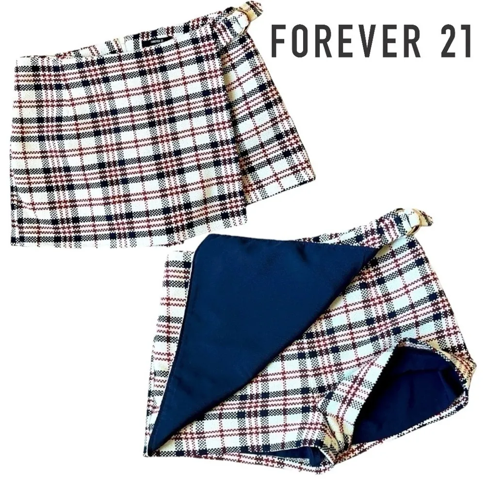 𝅺FOREVER 21 Chic & Classy Academia Tweed Mini Skort Skirt Shorts Size 26 Small - Image 3
