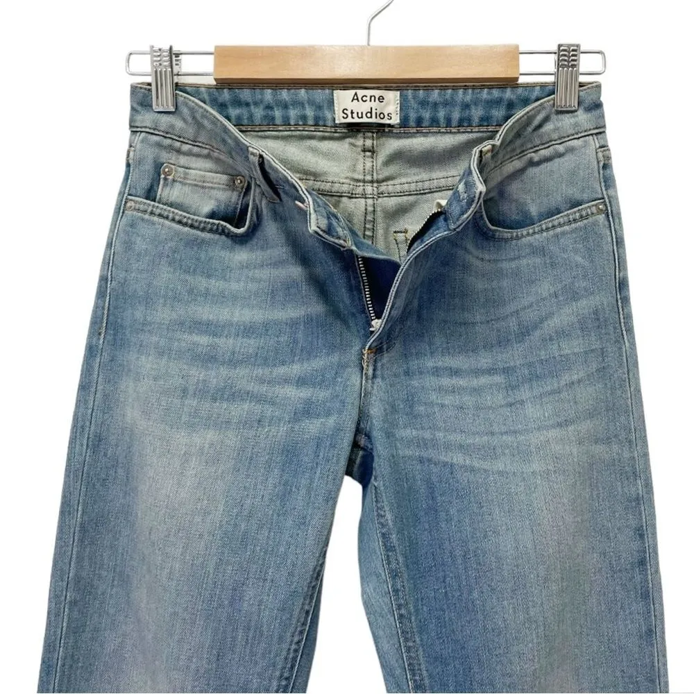 Acne Studios Skin 5 Jeans Women's Size 27 4 Vintage Wash Raw Hem Low Rise Denim Blue - Image 5