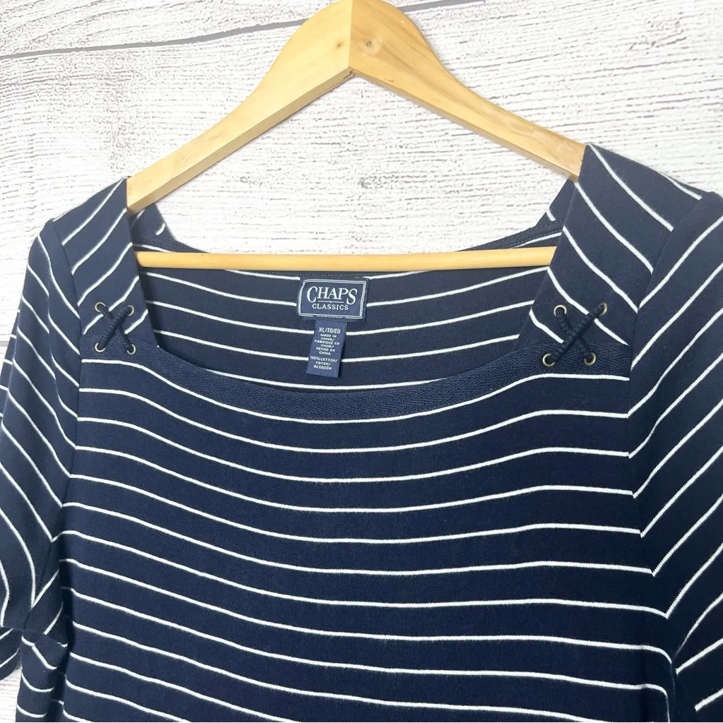 Chaps Navy Blue & White Nautical Striped Short Sleeve Casual Top Size XL - Image 4