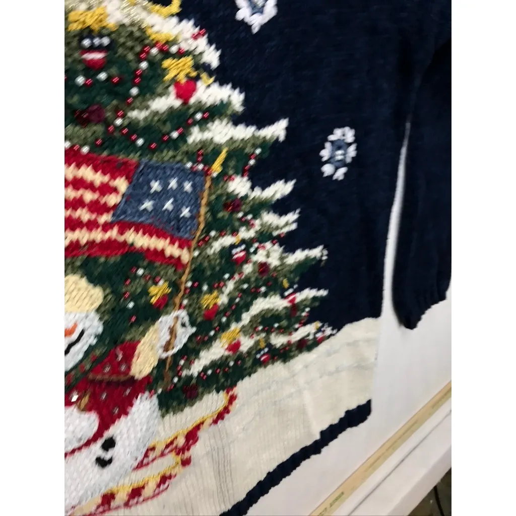 Tiara International Snowman Skiing American Flag Ugly Christmas Sweater Women L - Image 8