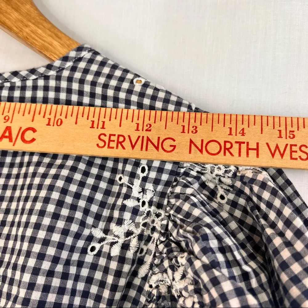 Broadway 38 Gingham Floral Embroidered Eyelet Crop Blouse Ruffle Sleeve Womens S Blue - Image 6