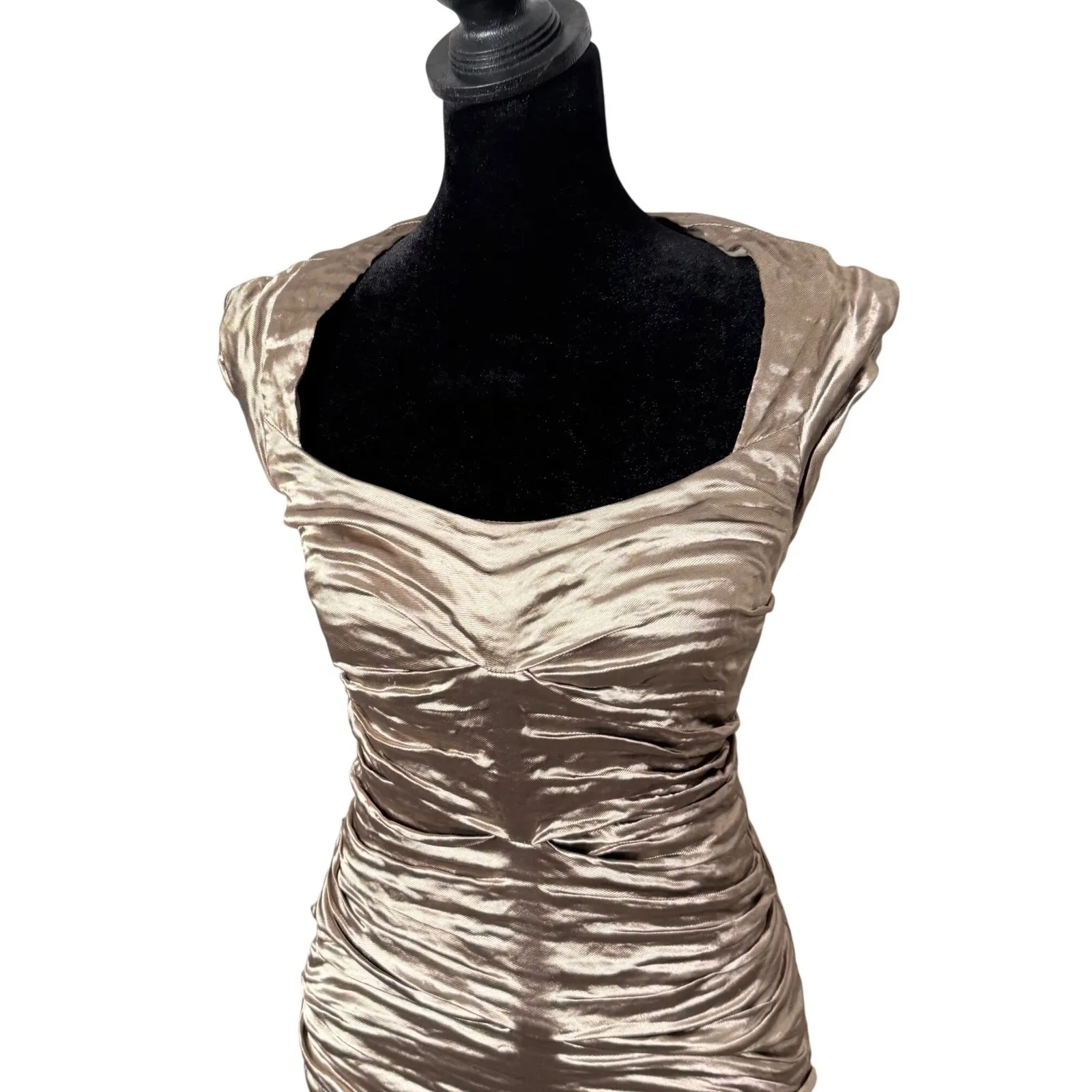 Nicole Miller Ruched Crinkle Metallic Bodycon Dress Size 2 y2k Cocktail Party - Image 4