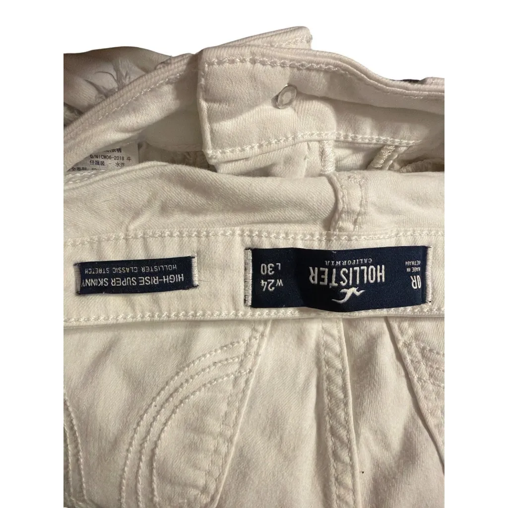 Hollister White High Rise Super Skinny Distressed Jeans Destroyed Rips Sz 0R - Image 5