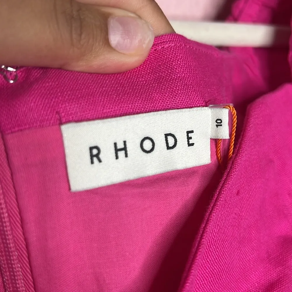 RHODE Dali Linen Puff Sleeve Dress Pink. Size 10 Pink - Image 3