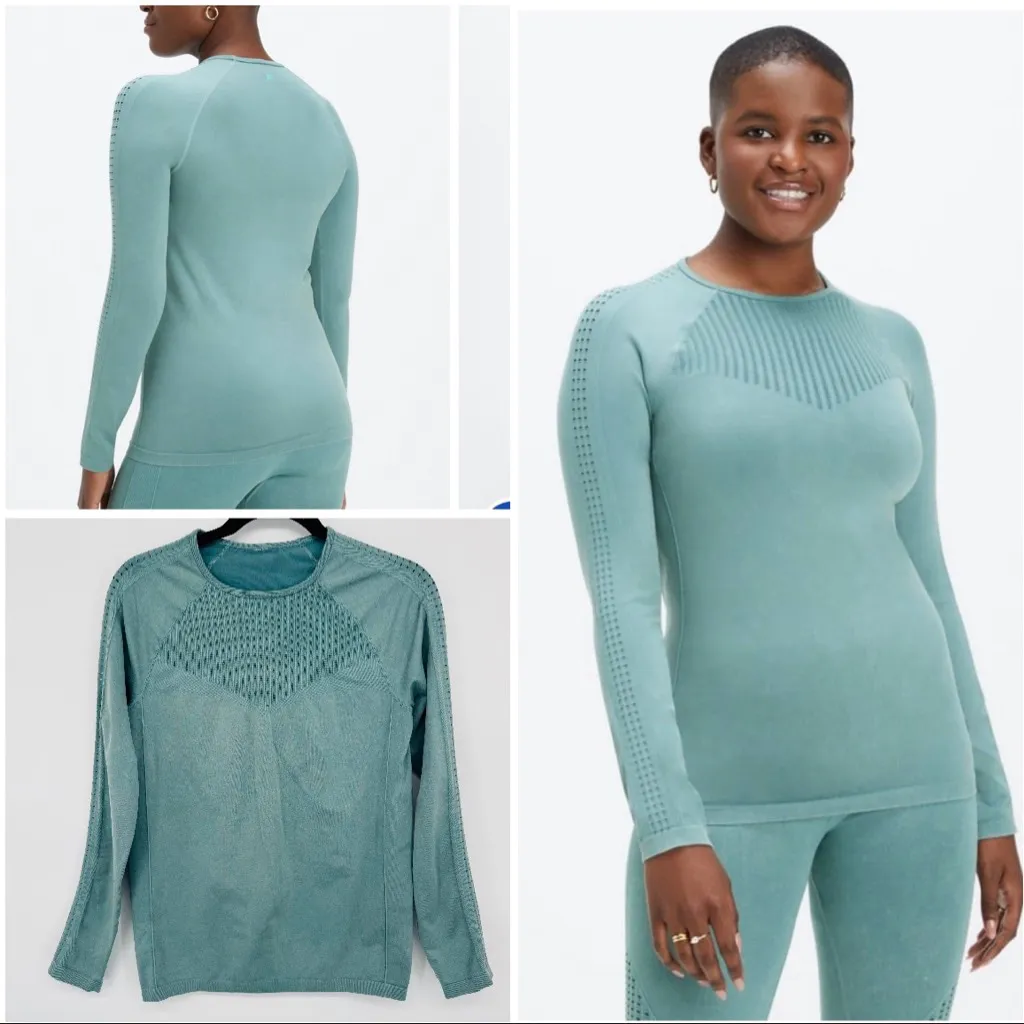 Fabletics Sync Seamless Long-Sleeve Top L Teal Base Layer - Image 2