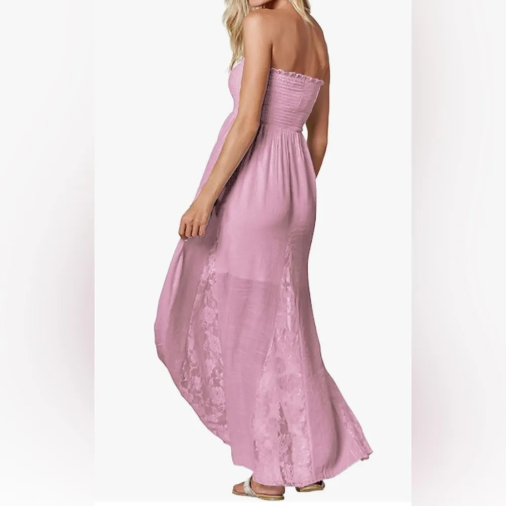 NWT Strapless  Ruffles Crochet Loose Beach Casual Party Maxi - Image 2