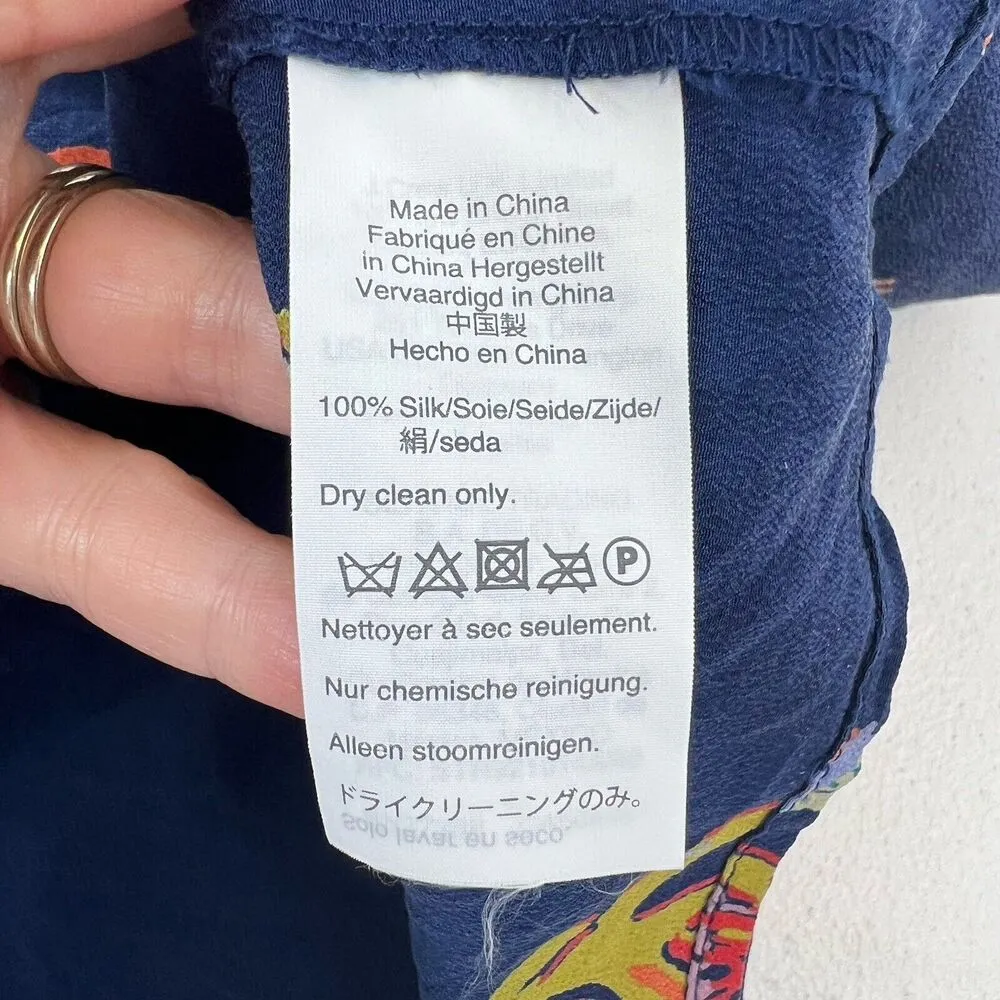 Madewell Size XXS Bird of Paradise Tie Front Silk Top V-Neck Shirt Sleeve Blouse - Image 9