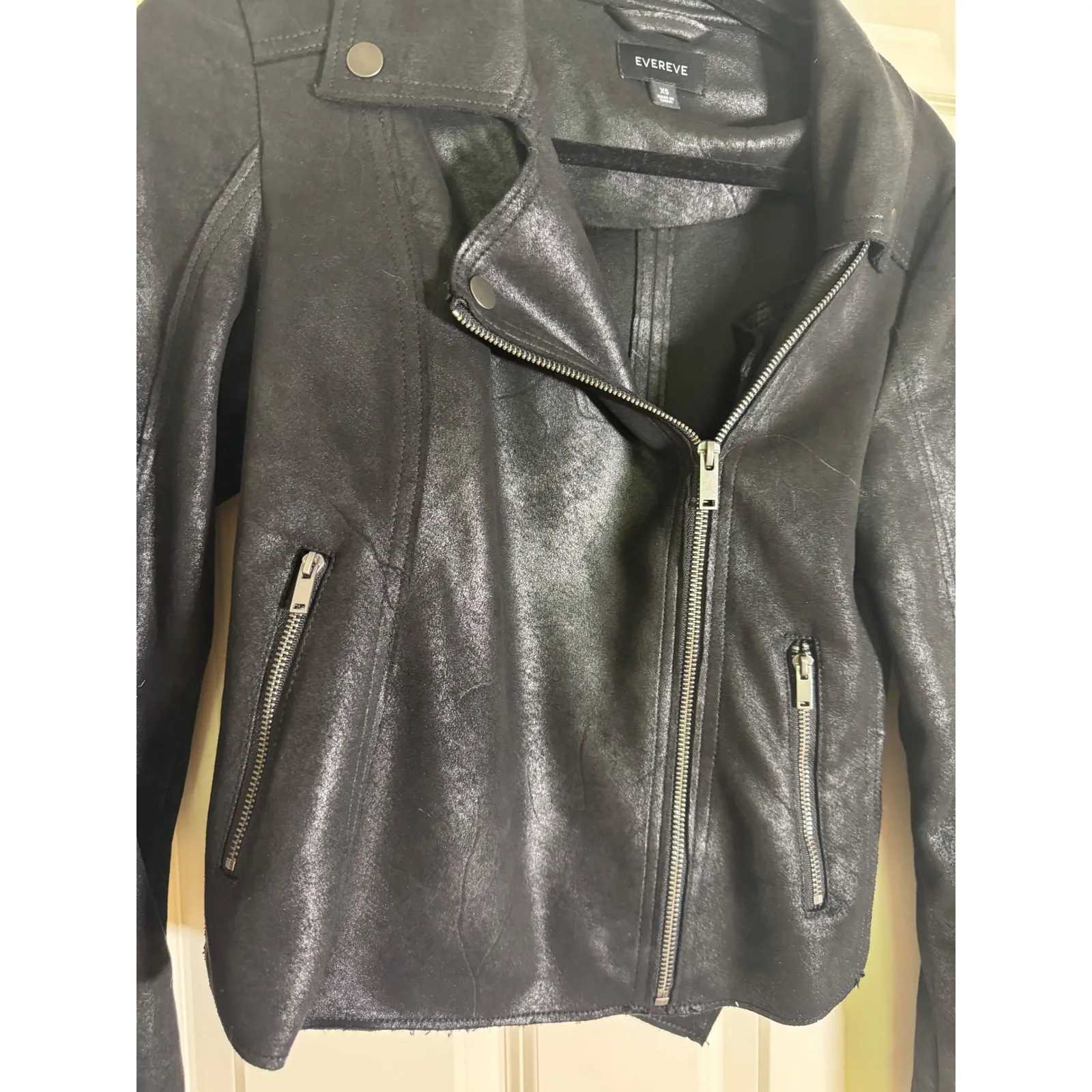 Evereve Black Faux Leather Marren Moto Jacket Zip Pockets Womens XS - Image 5