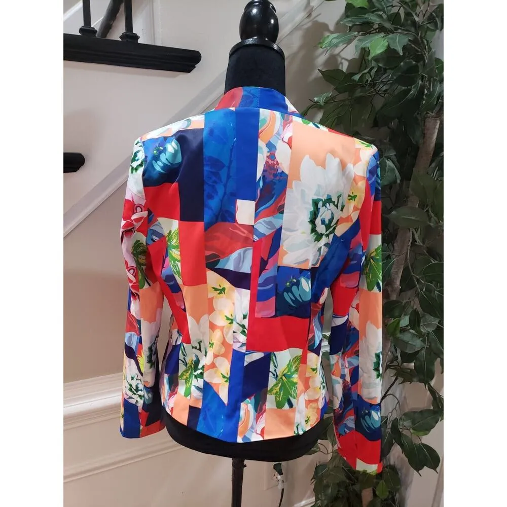 Women's Multicolor Floral Polyester Long Sleeve Open Front Jacket Blazer Size L Size L - Image 6