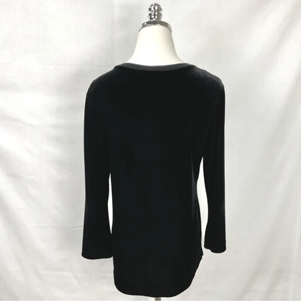 Vintage Black Velour Top Blouse Shirt Sz Small Moda International 3/4 Sleeve - Image 6