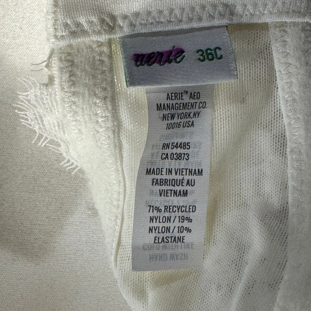 Aerie SZ 36C Balconette Bra Floral Lace Adjustable Molded Cups Underwire Cream - Image 11