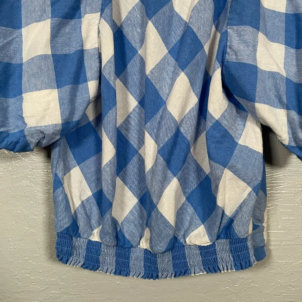 Lane Bryant Women Plus Size 14 Blue White Gingham Plaid Crop Top Balloon Sleeves - Image 6