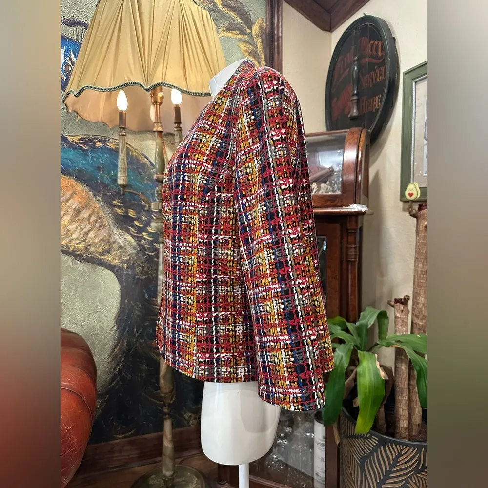 EUC Black Label Red and Yellow Blazer Open Front Tweed - Image 5