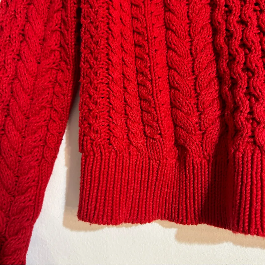 Sies Marjan Britta Cotton Cable Knit Pullover Sweater in Lipstick Red Medium - Image 4