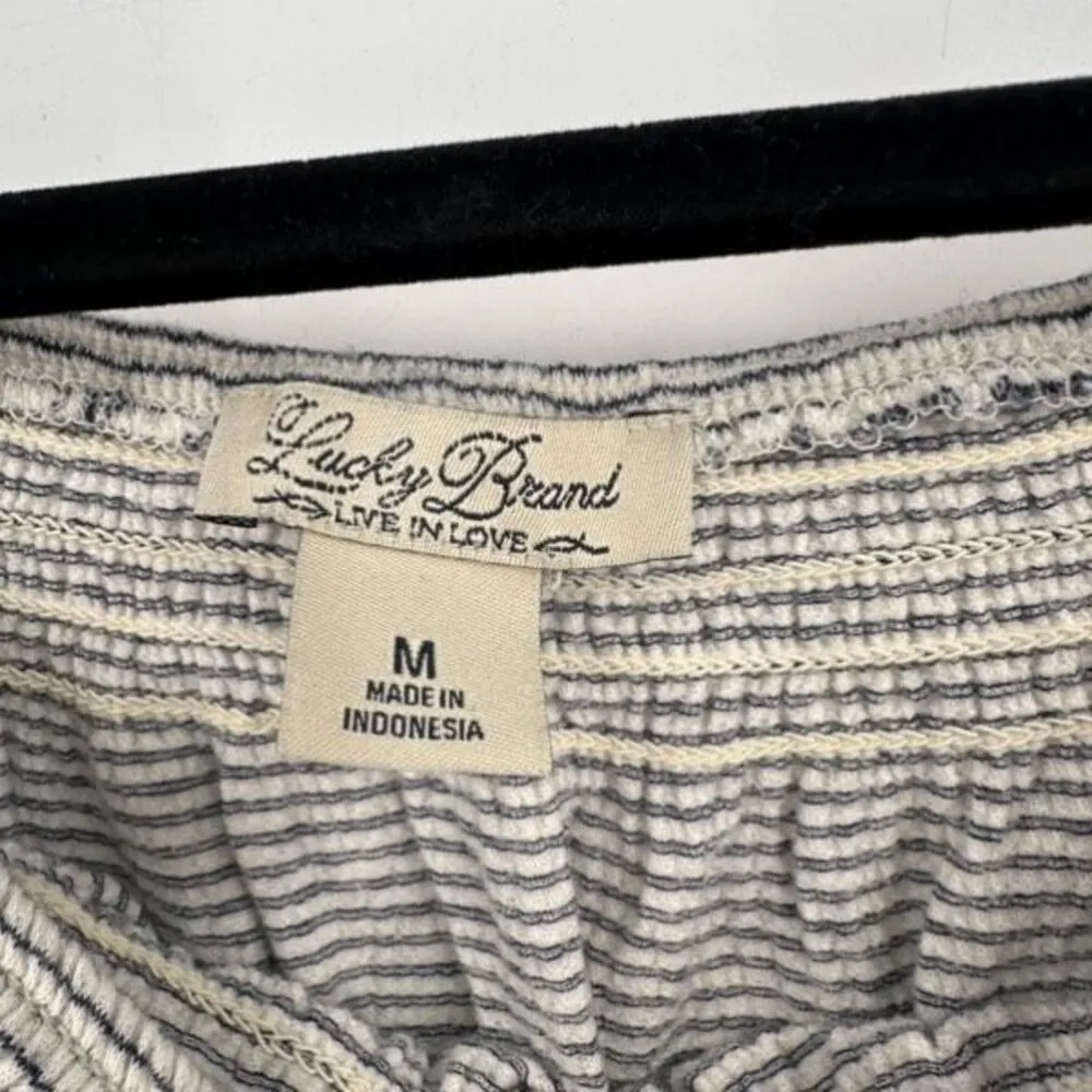 Lucky Brand Women’s Off Shoulder Striped Gauzy‎ Peasant Top Medium Black White - Image 6