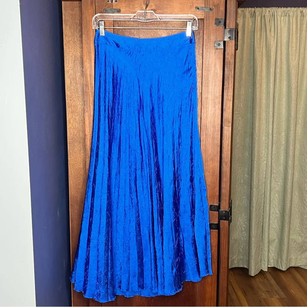 Zara NEW Blue Pleated Midi Skirt High Waist Flowy A Line Skirt Cottagecore Small - Image 4
