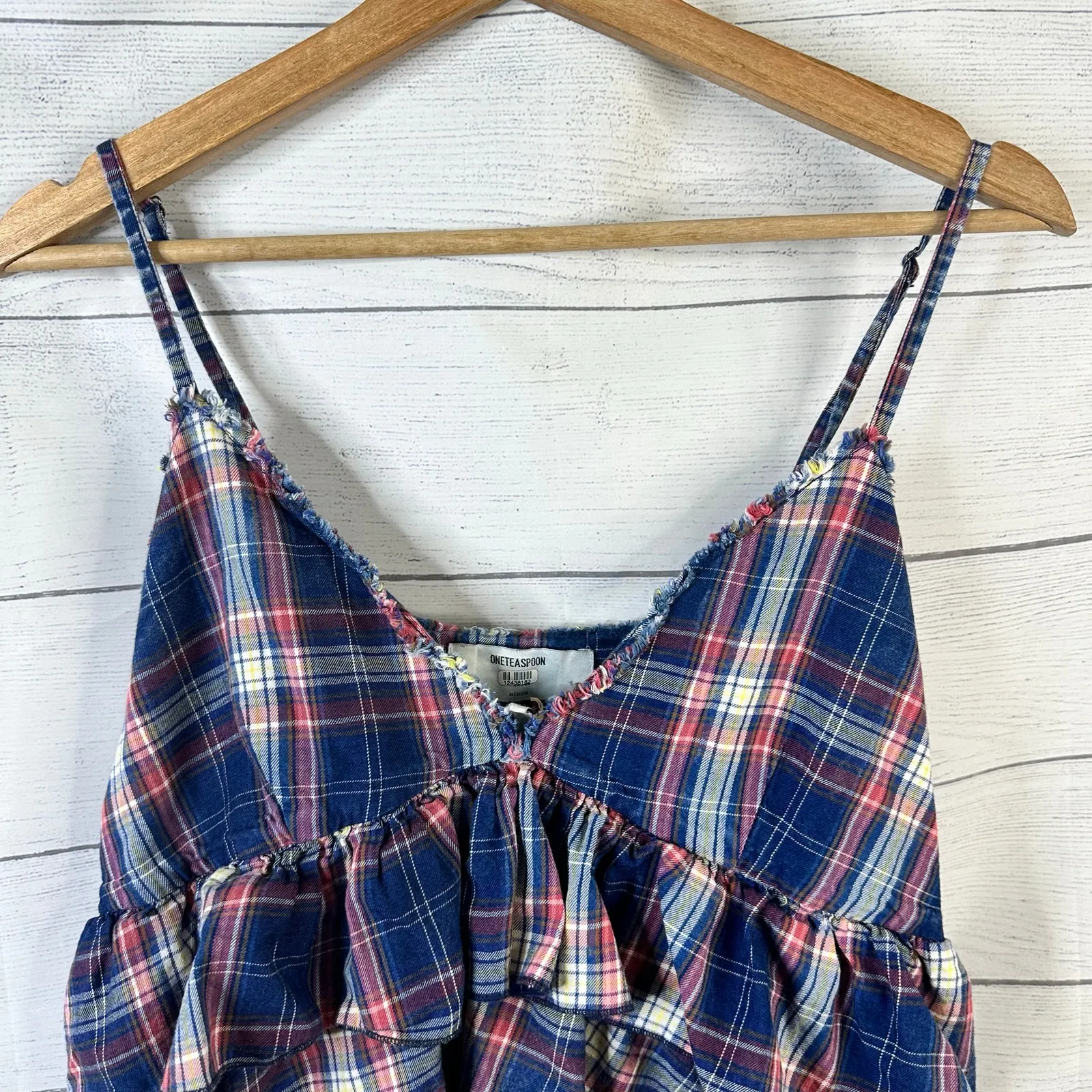 One Teaspoon Womens size Medium Vintage Check Romy Top Plaid Blue - Image 4