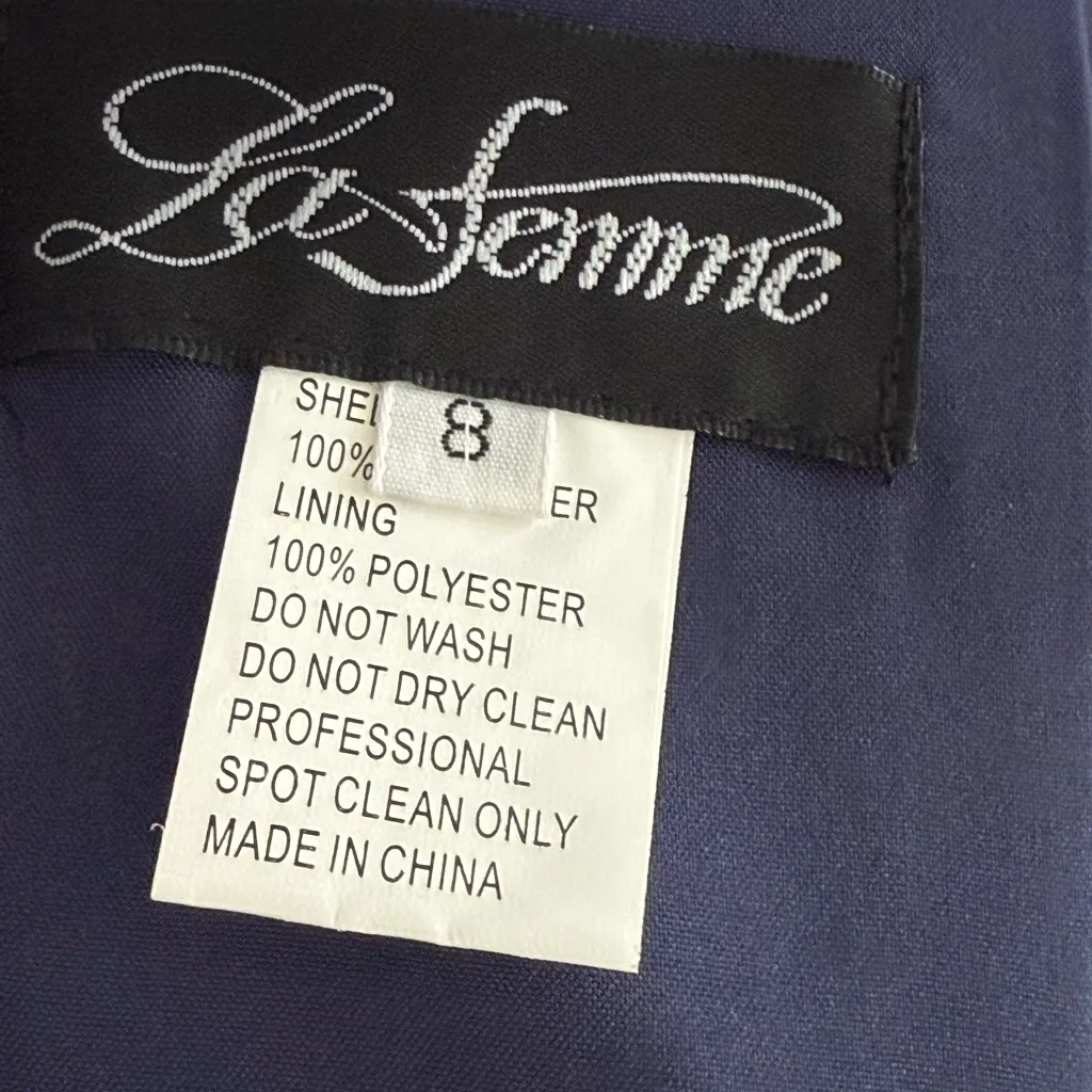 La Femme NWOT Deep V-Neck High Slit Simple Prom A-Line Gown in Navy - Image 6