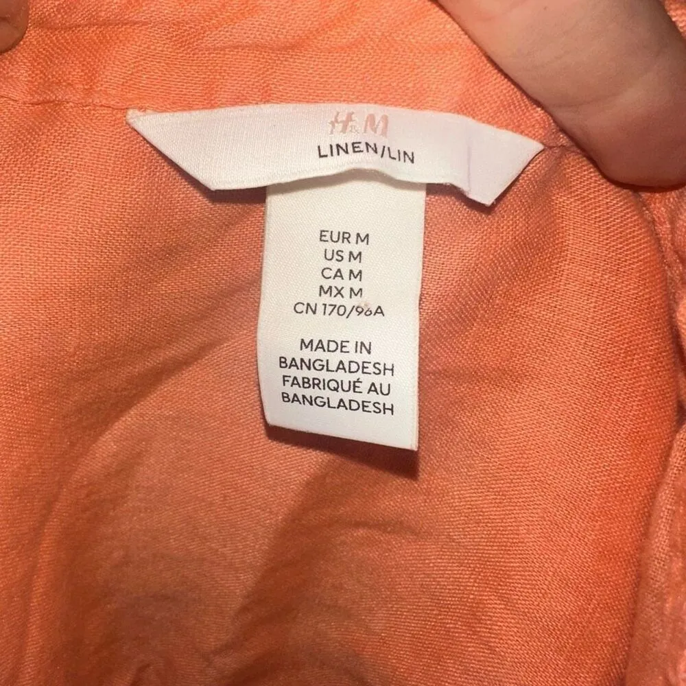H&M orange M linen button down long sleeve top - Image 3