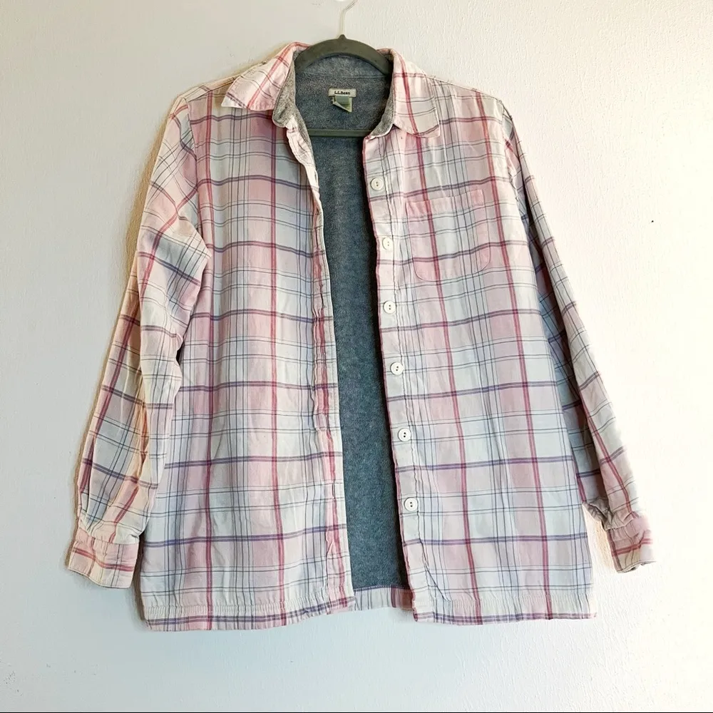 L.L. Bean Shacket Fleece-Lined Flannel Button Down Shirt Pink Plaid Sz S EUC - Image 6