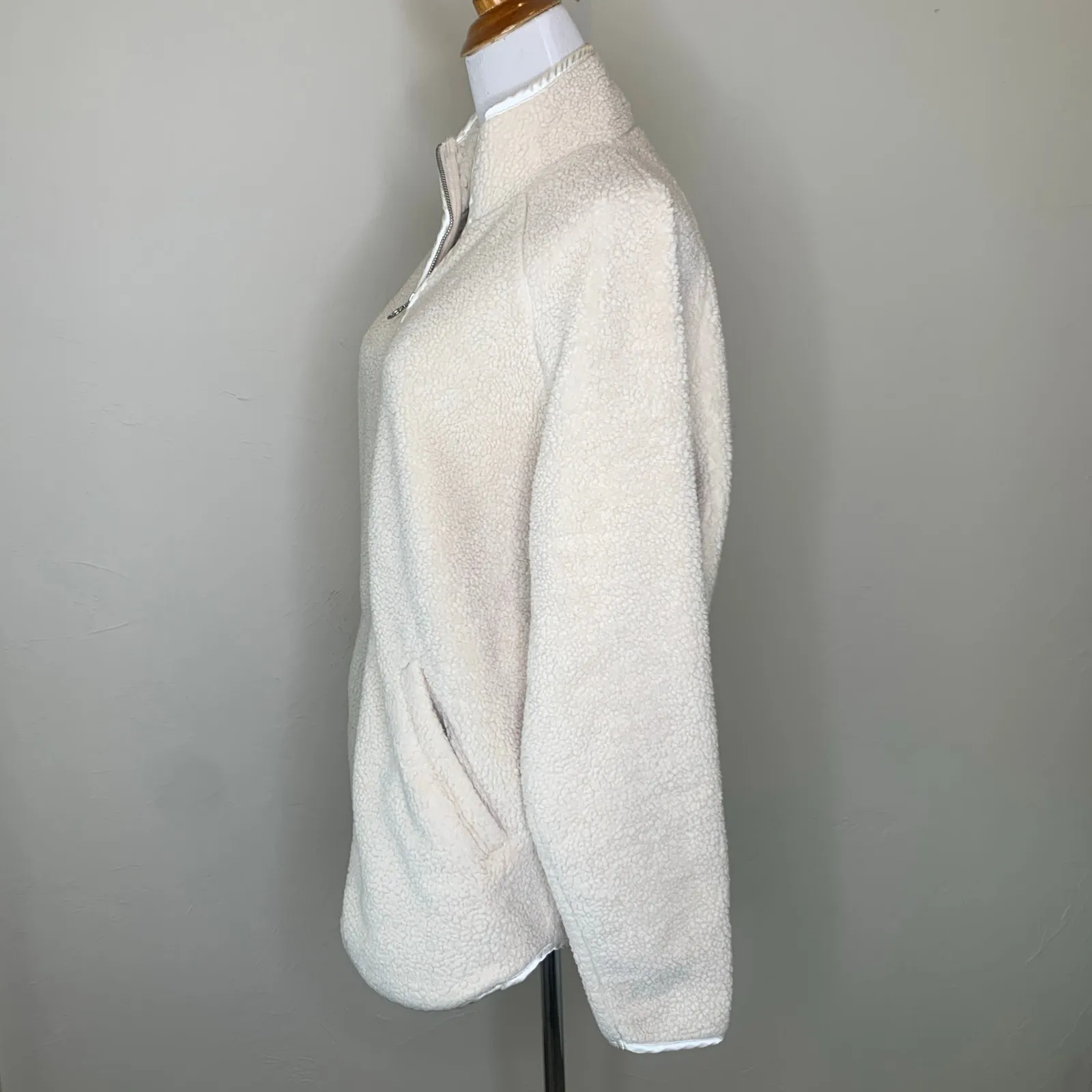 Express Cream Sherpa Fuzzy Fleece Teddy Zip Up Jacket Sz XS - Image 3