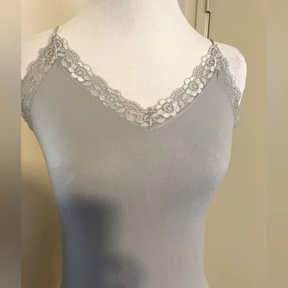 VTG 00s 90s Y2K Mossimo Spandex Ladies Spaghetti Strap Tank Top With Lace Gray - Image 5