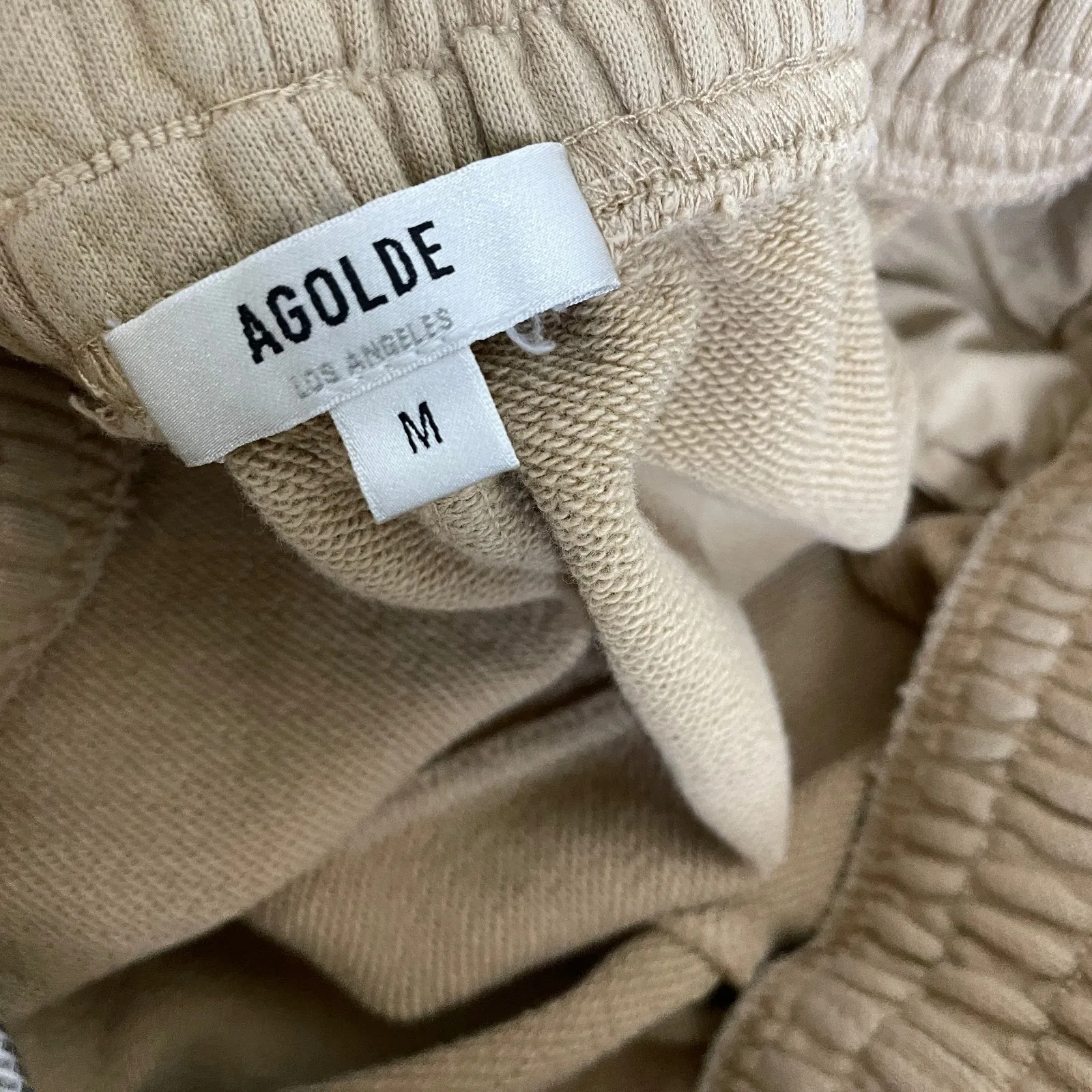 Agolde Boxing Fleece Shorts Womens Medium Tan Fleece Pull On Athleisure Lounge - Image 8