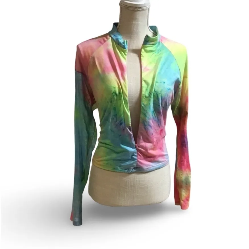 Crop Top with Mesh Sleeves Blue Size 2X - Image 7