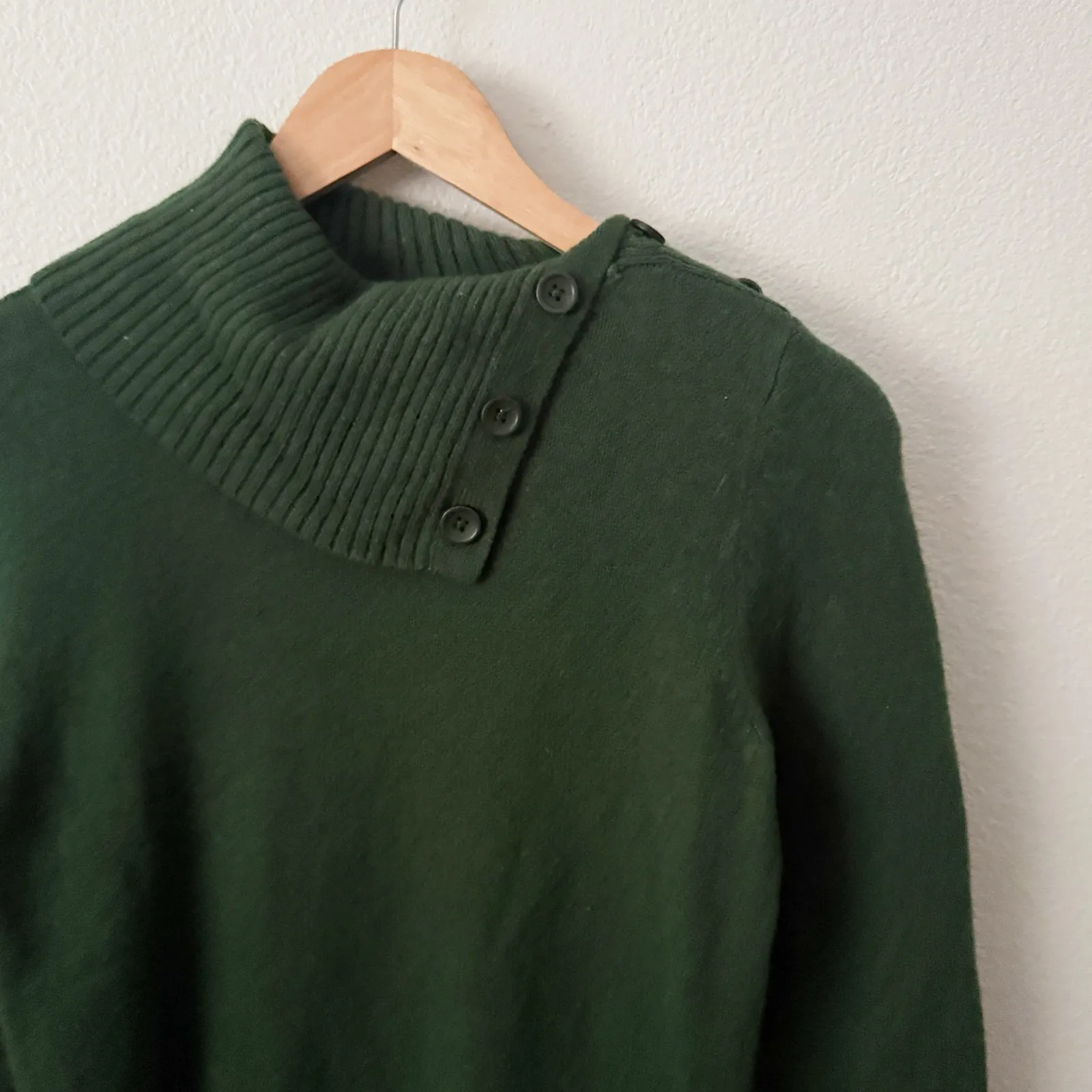 PRIA | European Dark Green Button Turtleneck Lambswool Blend Sweater | Small - Image 2
