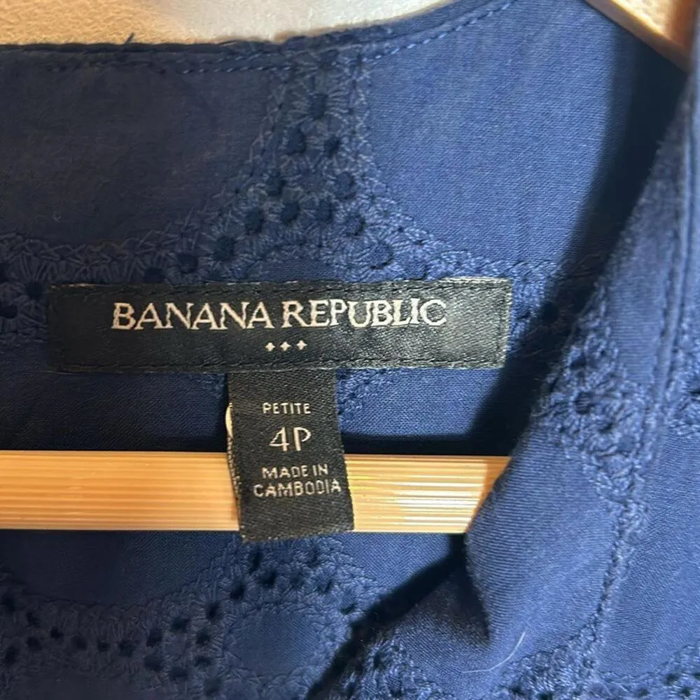 Banana Republic Womens Sheath Dress 4P Navy Blue Sleeveless Eyelet Career - Image 4