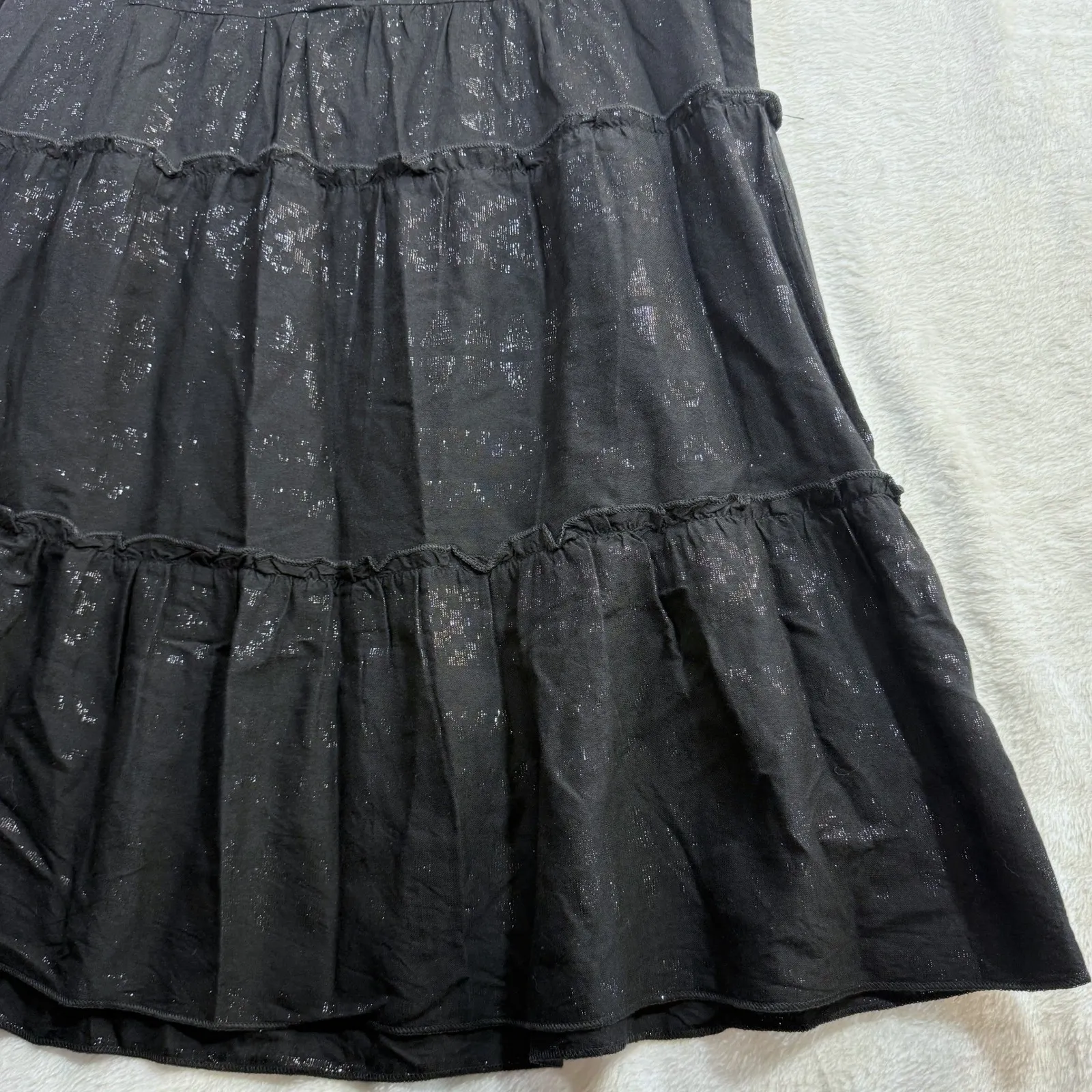 Elan M Maura Minidress Black Metallic Sleeveless Boho Sparkle Cottagecore Tiered - Image 5