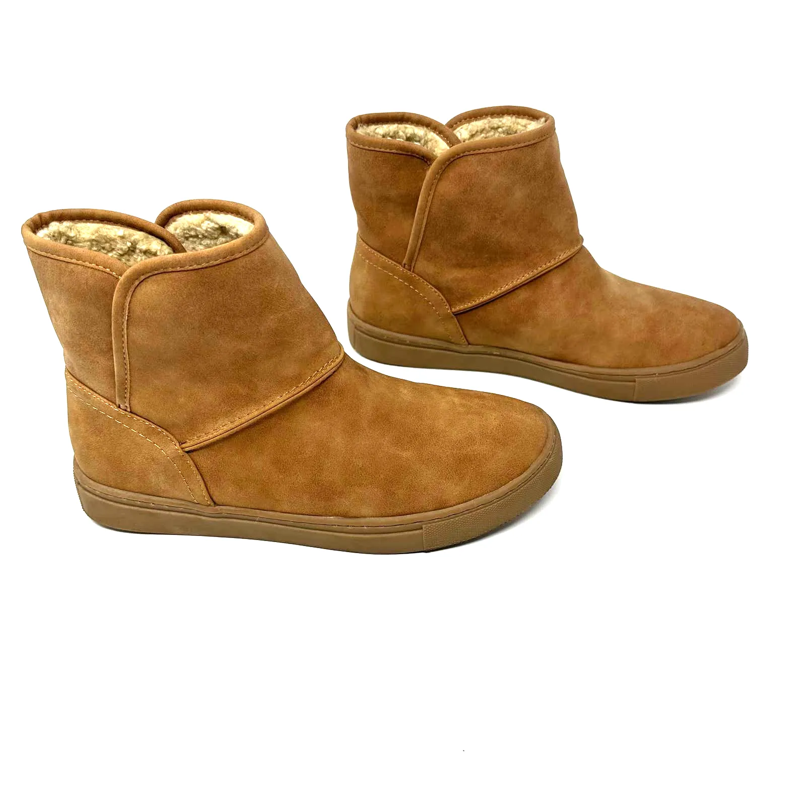 DV Dolce Vita size 7 ankle height sherpa lined tan‎ boots slip on faux fur Brown - Image 3