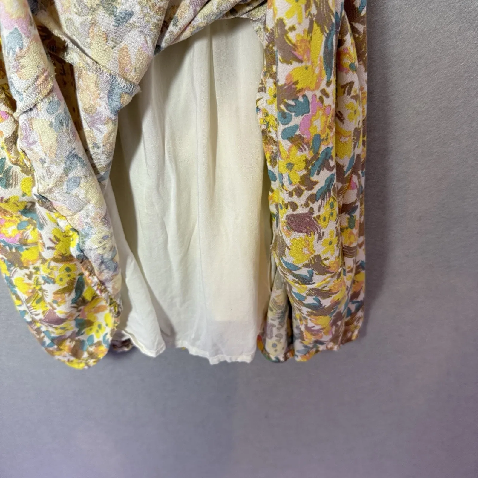 Free People Mini Dress Small Forget Me Not Floral Print Short Sleeve Yellow 12 - Image 8