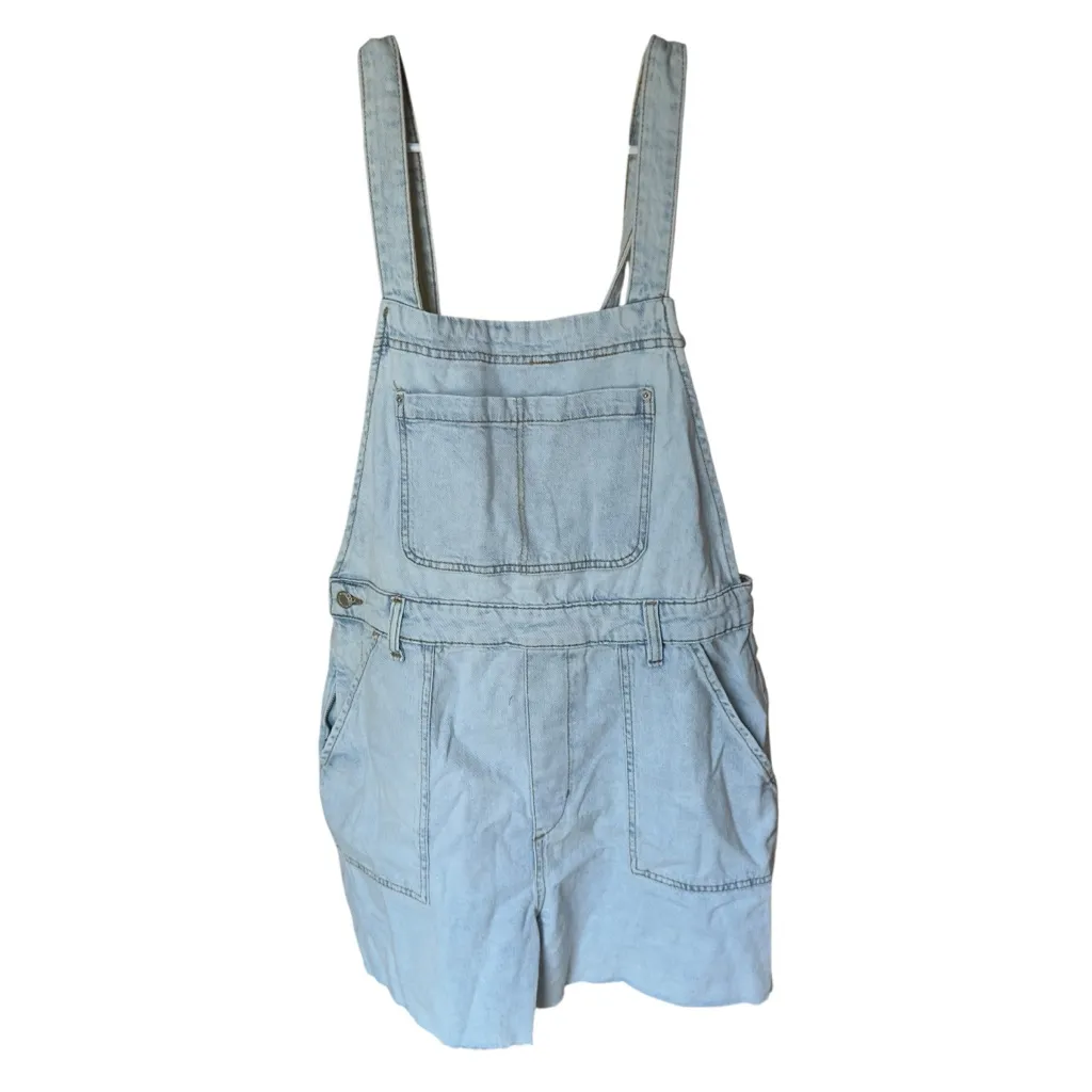 WeWoreWhat 90’s Light Wash Denim Relaxed Overall Shorts‎ Raw Hem Romper L - Image 3