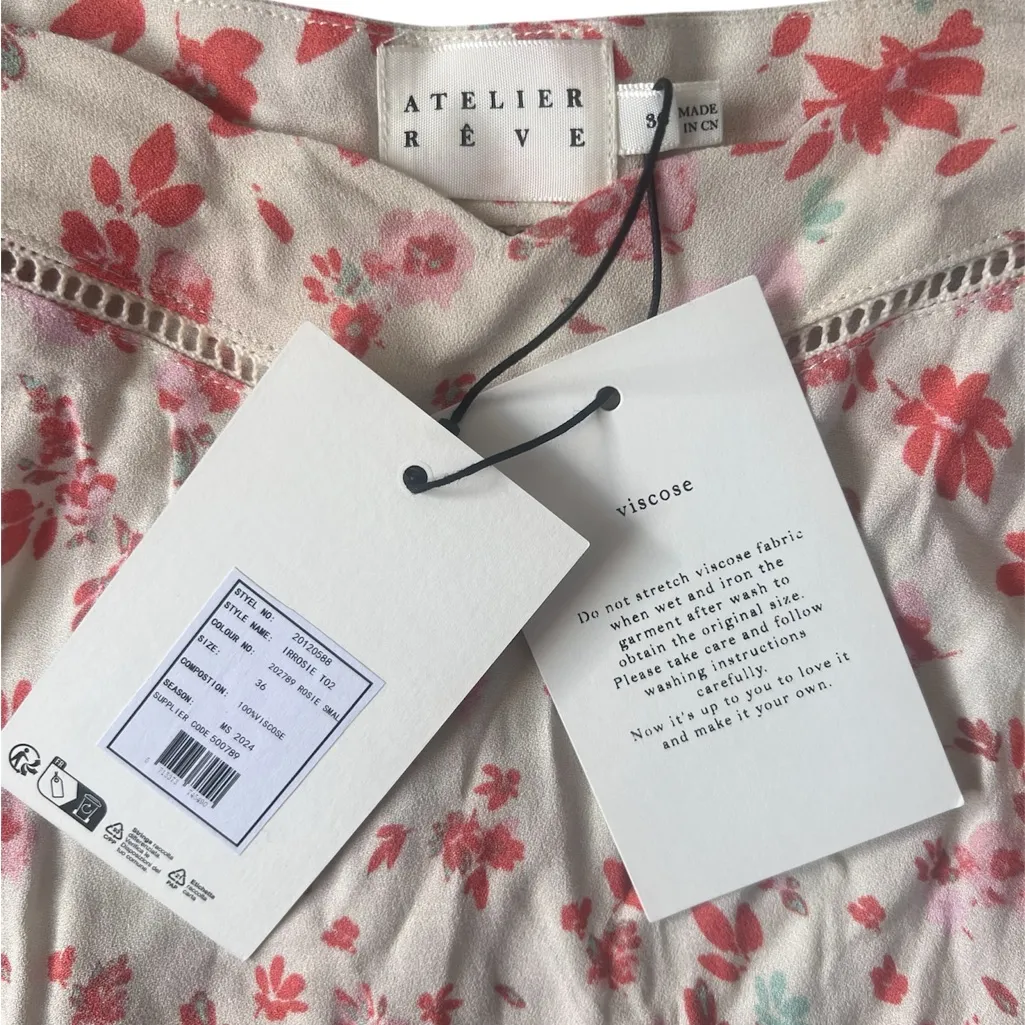 Atelier Reve Viscose Coral Pink Floral Camisole | Small NWT - Image 5