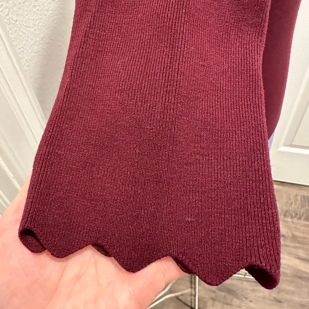 Maroon Sweater with Scalloped Neck and Sleeves - Image 3