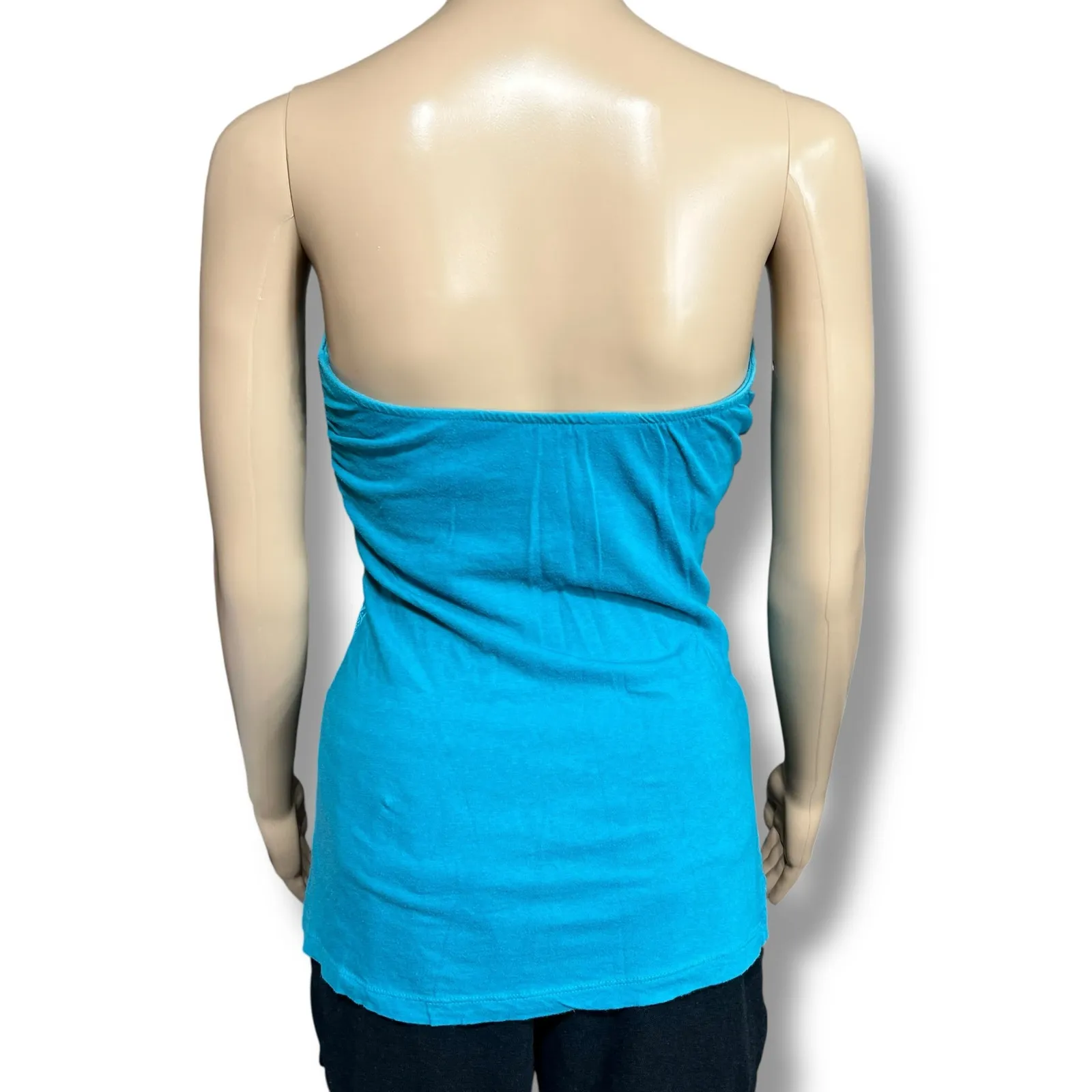 Maurices Womens Strapless Bandeau Tank Top with Shelf Bra Blue Floral Medium - Image 4