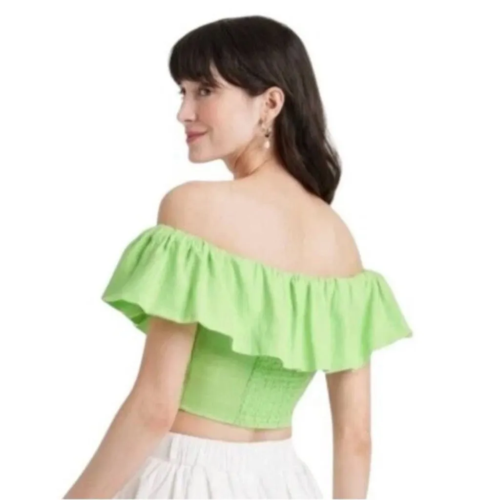 A New Day Off-the-Shoulder Ruffle Crop Top – Size L – Lime Green - NWT - Image 2
