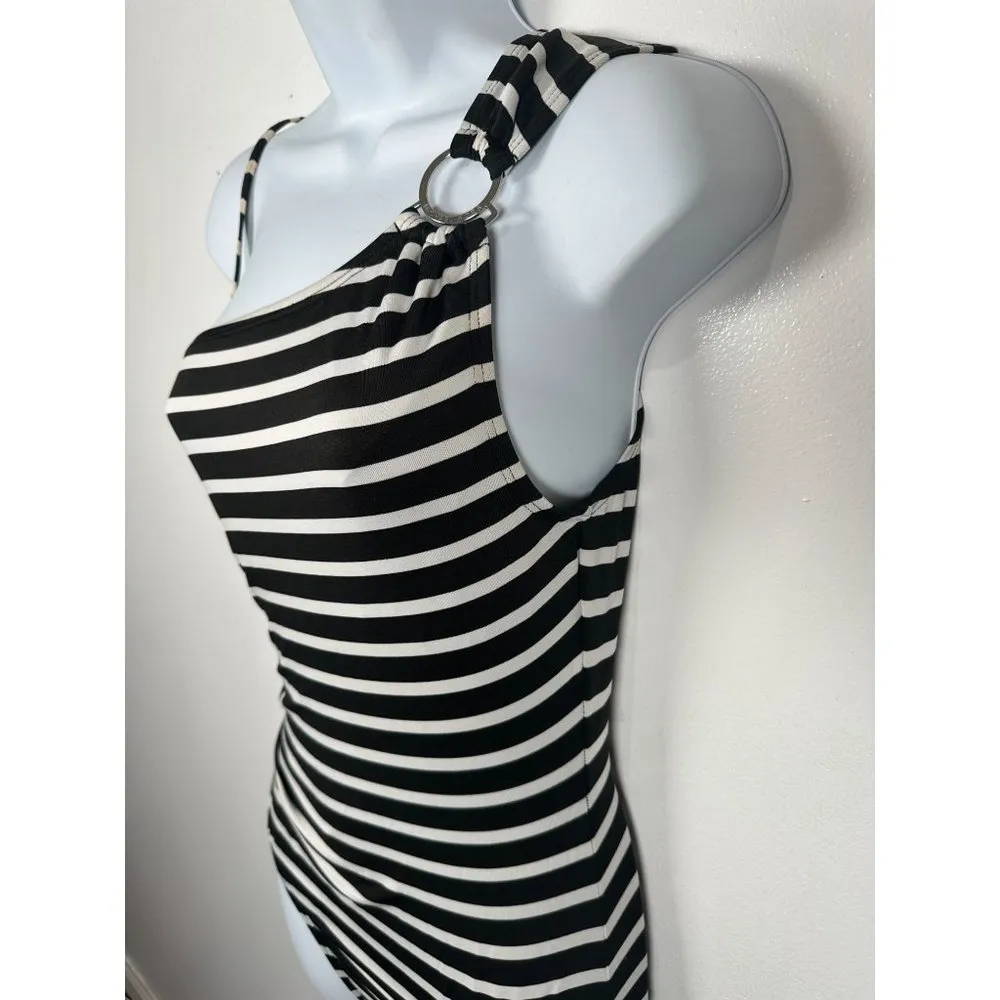 Michael Kors Swimsuit Womens Size 8 One Piece Striped Black White One Shoulder - Image 12