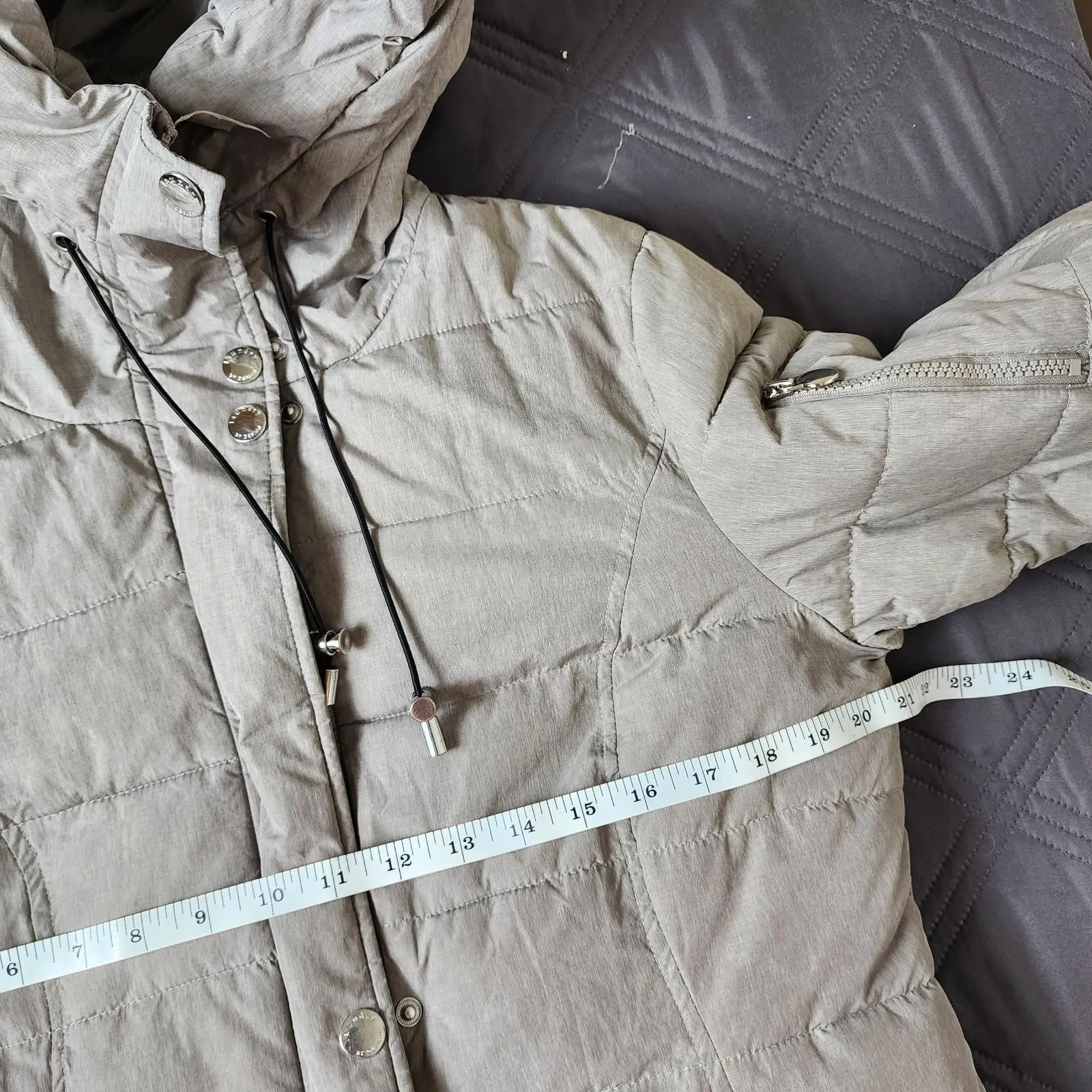 Laundry by Design Women's Long Winter Puffer Jacket Hooded Grey Coat Medium - Image 7