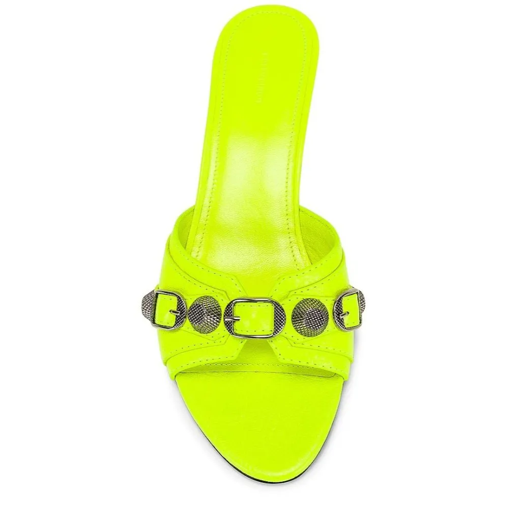 BALENCIAGA Cagole Mules in Fluo Yellow & Palladium 37 with box Womens Heels - Image 3