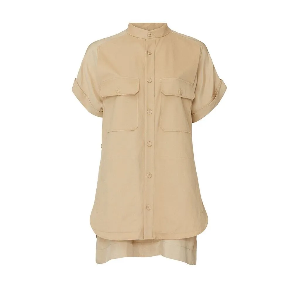 Equipment Femme Acaena Safari Beige Layered Shirt Mini Dress Size Small - Image 5