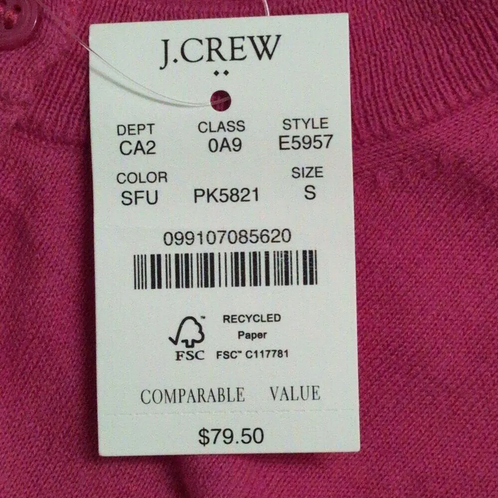 FLAW J Crew Factory Pink Classic Cotton Button Front Cardigan Womens Size S NWT - Image 5