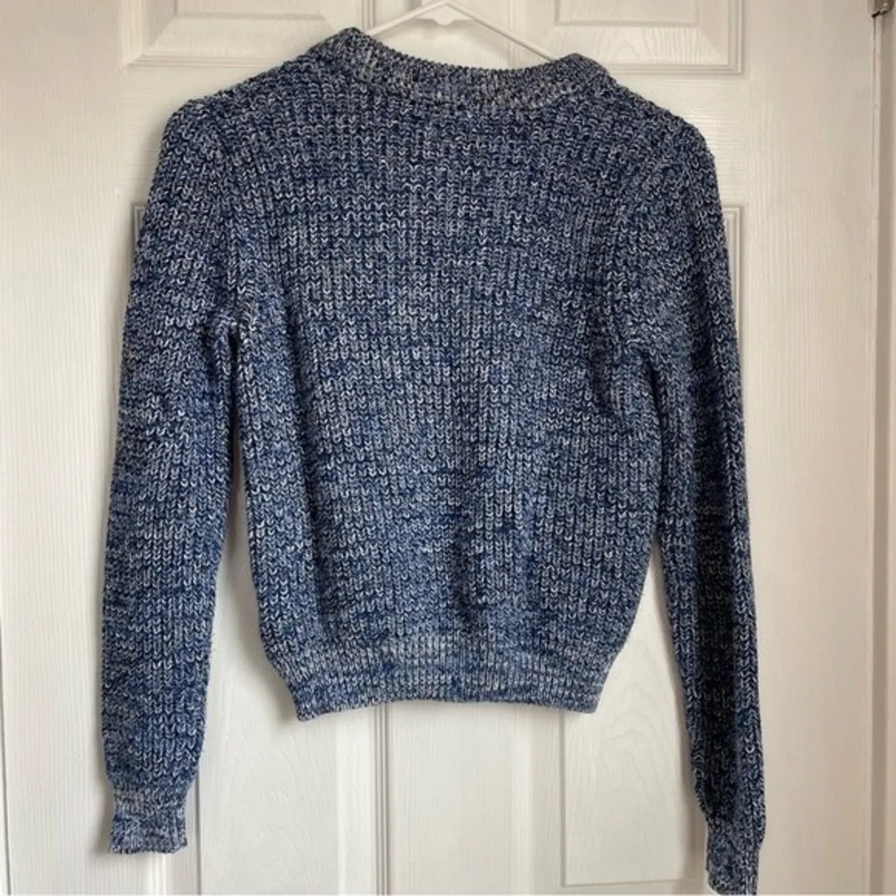 knit blue and white crewneck sweater long sleeve cropped size XS - Image 6