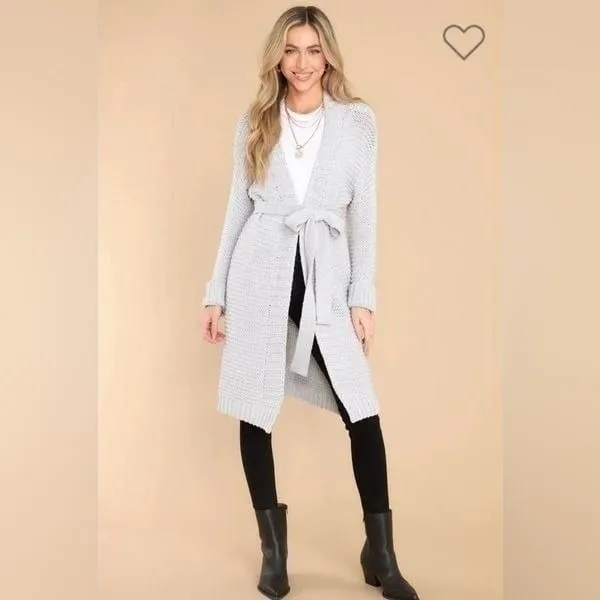 Miracle Relax More Grey Midi Cardigan Tie Chunky Knit M/L - Image 2