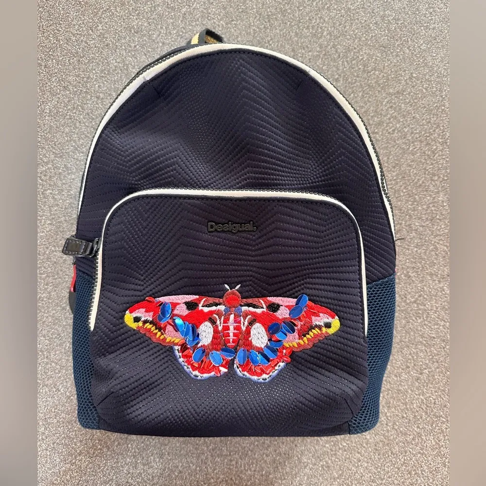 Desigual Butterfly Sequin Backpack Blue, Rare, Unique, Artistic! - Image 2